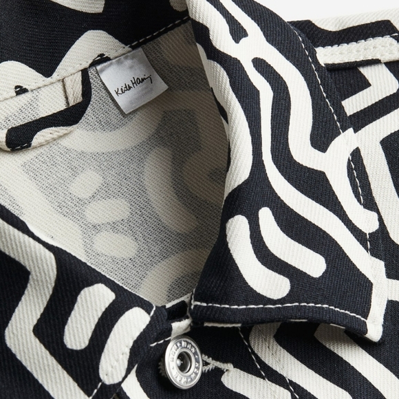 H&M Keith Haring Men Twill All Print White Black Button Up Jacket Size XS - Picture 3 of 6